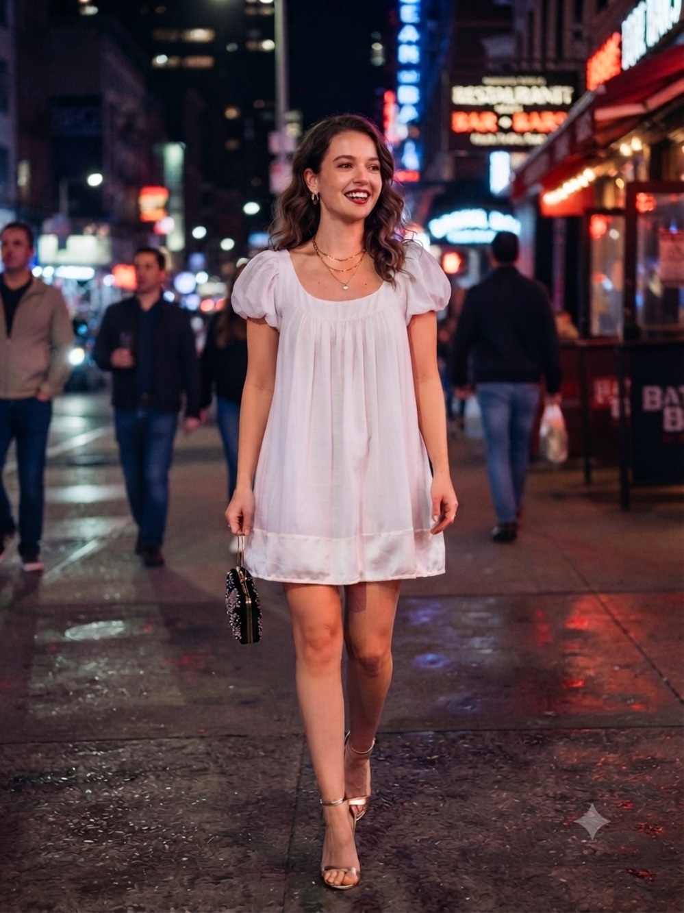 NEW bebe Puff-Sleeve Mini Babydoll Dress White